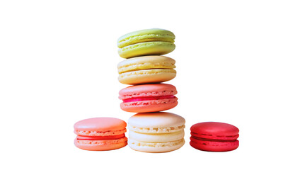 Set of cute French macaroon with different filling. Traditional macaron dessert. Little French cakes. Sweet cookies food illustration. PNG