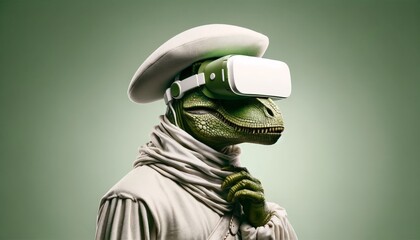 Dinosaur with White VR Headset