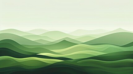 Obraz premium Abstract graded green colors landscape wallpaper background illustration desig, hills and mountains, copy and text space, 16:9