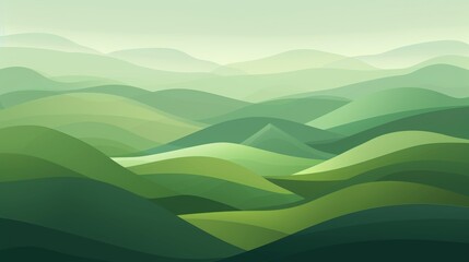 Fototapeta na wymiar Abstract graded green colors landscape wallpaper background illustration desig, hills and mountains, copy and text space, 16:9