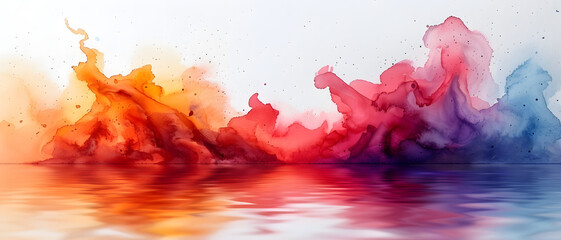 Combining elements of fire and water, this abstract watercolor artwork evokes both warmth and coolness in a natural dynamic contrast