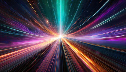 Fototapeta na wymiar light trails streaking through space, symbolizing the concept of light speed travel in a colorful cosmos