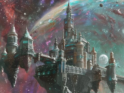 Interstellar adventure to celestial castles floating in a galaxy of wonder