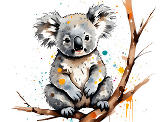 Colorful Koala Standing on a Branch Material Picture