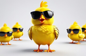  Funny easter concept holiday animal greeting card - Cool cute little easter chick baby with sunglasses on table