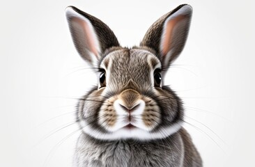 Portrait of bunny isolated on plain white background. Greeting card, postcard,banner. Easter advertising concept.