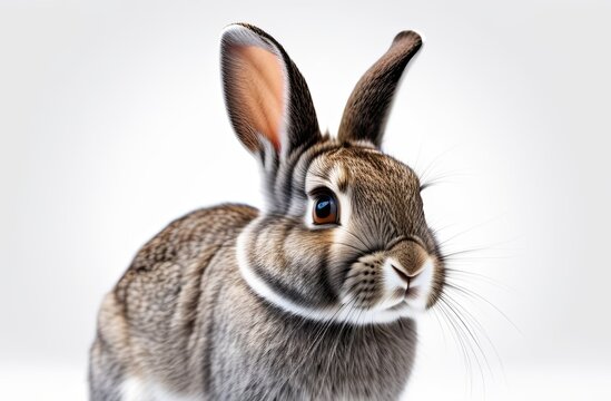 Picture of bunny isolated on plain white background. Greeting card, postcard,banner. Easter advertising concept.