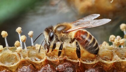 The queen (apis mellifera) marked with dot and bee workers around her - bee colon