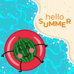 Summer beach watermelon swimming with floating rubber ring