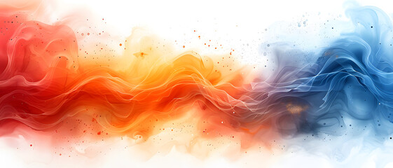 The intertwining of red and blue smoke creates an abstract image symbolizing contrast and confluence