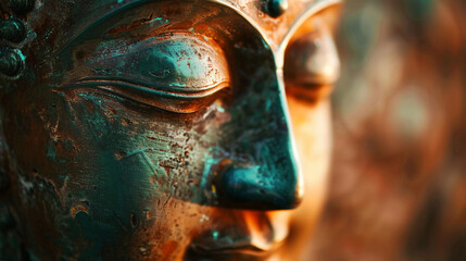 Close up bronze Buddha statue. 