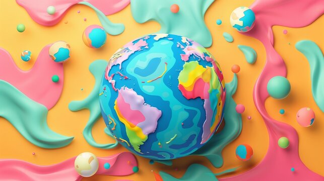 A vibrant and whimsical clay-style illustration of planet Earth, featuring a chunky texture and a playful array of colors that highlight the continents and oceans.