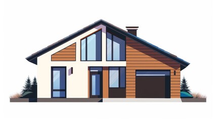 Exterior of a house. Residential construction. One-story architecture, outdoor view. Property, real estate. Flat modern illustration isolated on white.