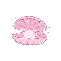 Sketch pink seashell with bling vector