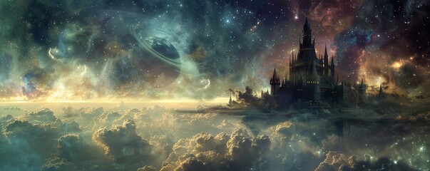 Fototapeta premium Interstellar voyage to explore a celestial utopia