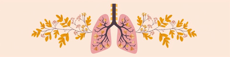 banner concept detailed illustration of lungs performing breathwork exercises flower - obrazy, fototapety, plakaty