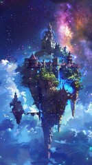 Magical floating islands home to luxurious castles amidst the stars
