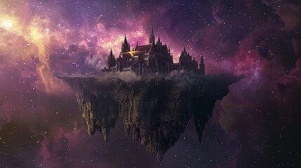 Majestic floating castle among the stars