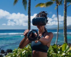Virtual reality fitness program combining exotic locations with workout routines