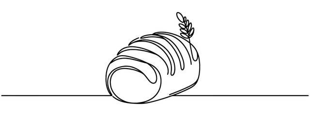 One continuous line drawing of long loaf bread. Simple black line sketch of French baguette, bakery and cafe concept good for logo. Vector illustration.