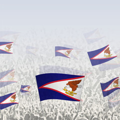 Crowd of people waving flag of American Samoa square graphic for social media and news.
