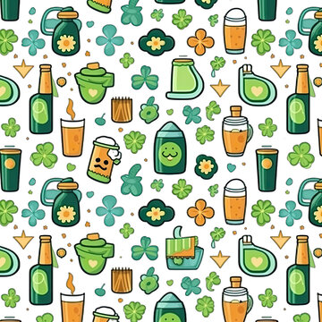 Saint Patricks Day Seamless Pattern isolated on transparent background