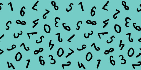 template with the image of keyboard symbols. a set of numbers. Surface template. pastel green blue background. Horizontal image.