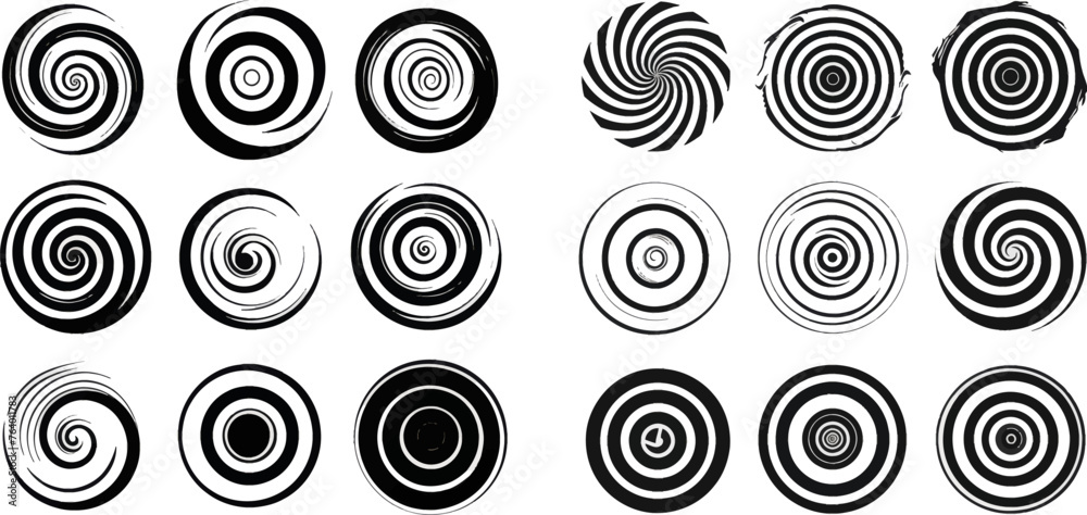 Wall mural Abstract spiral symbols. Spiral and swirl, modern vortex logotype circular