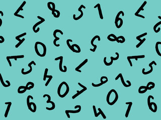 template with the image of keyboard symbols. a set of numbers. Surface template. pastel green blue background. Horizontal image.