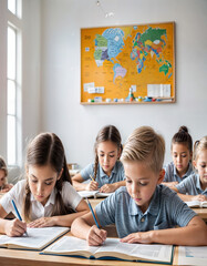 Children taking classes and studying at school, handwriting