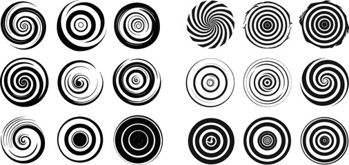 Abstract spiral symbols. Spiral and swirl, modern vortex logotype circular