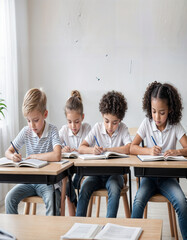 Children taking classes and studying at school, handwriting