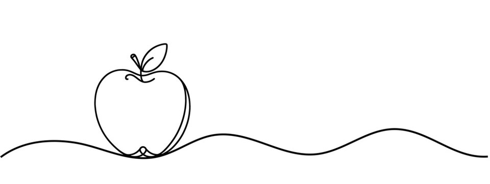 Apple fruit in continious line art drawing style. Minimalist black line sketch on white background. Vector illustration