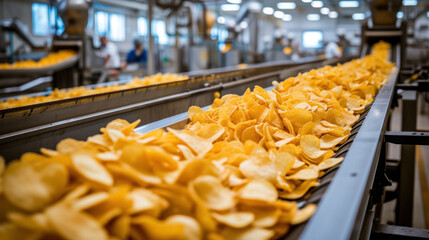 potato chips production plant, automatic metal conveyor line, poster, banner