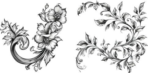  Floral ornamental doodle dividers - obrazy, fototapety, plakaty