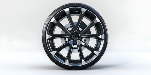 Highend alloy wheel on white background for luxury automotive retailers showcase. Concept Luxury Cars, Alloy Wheels, White Background, Automotive Retailers, Showcase - obrazy, fototapety, plakaty