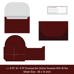 Envelope Size 8.75x5.75 inch dieline template and 3D Box