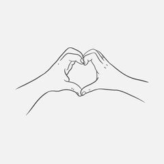 Hand drawn hand in hand making heart vector, engaged hand line art vector