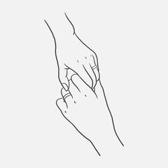Hand drawn hand holding hand making promise vector, engaged hand line art vector