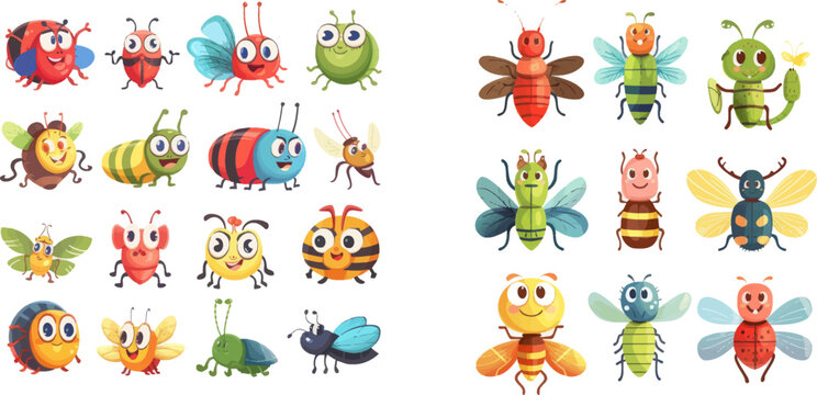 Wildlife insect vector Illustration set of fly and bug, insect character