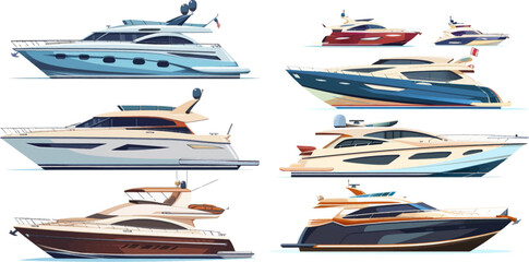 Yacht marine, speedboat and rubber motorboat - obrazy, fototapety, plakaty
