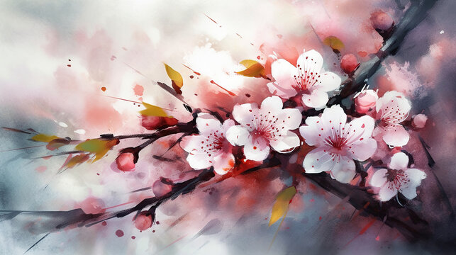 watercolor cherry blossoms, sakura, japanese, generated ai image