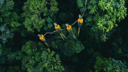 Naklejka premium Colorful Birds Perched on Tree