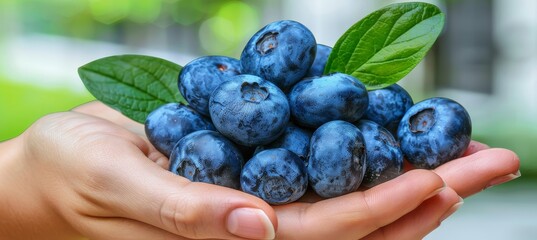 Freshly picked plump blueberries on blurred background with space for text placement - obrazy, fototapety, plakaty