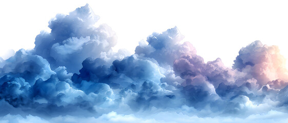 This peaceful depiction of fluffy blue clouds in a gentle watercolor style evokes a sense of calmness and tranquility reminiscent of a dreamy sky - obrazy, fototapety, plakaty