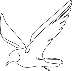 continuous single line drawing of a flying seagull, line art vector illustration