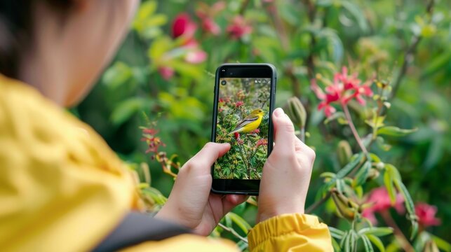 Woman Capturing Bird With Phone