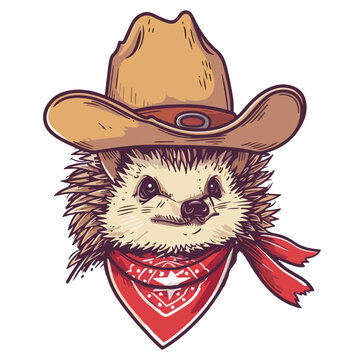 Hedgehog Head wearing wearing cowboy hat and bandana around neck