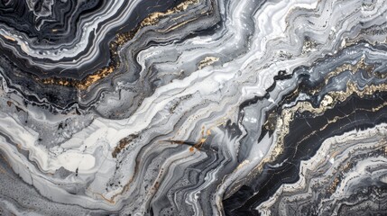 Luxurious marble texture with golden swirls. Elegant black and white marble with gold veins. Abstract design of marble with contrasting black, white, and gold patterns.