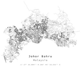 Johor Bahru,Malaysia,Urban detail Streets Roads Map  ,vector element image